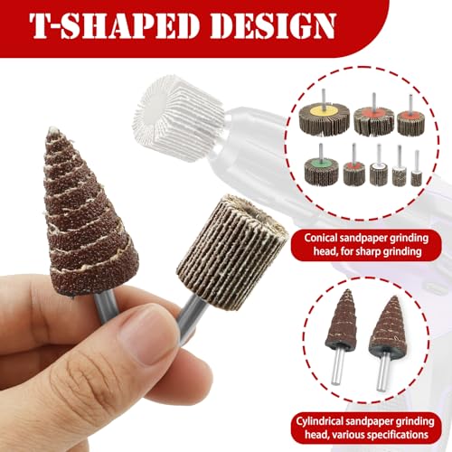 60Pcs Flap Wheel Set, 80 Grit 1/4" Shank Sanding Wheels