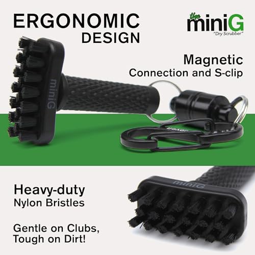 Grooveit Mini Golf Brush The Small MiniG 'Dry Scrubber' Features A Detachable Magnet, Heavy-Duty Nylon Bristles, and 3-Yr Warranty - Used On All Professional Golf Tours - Golf Accessory of 2023 - color: Black