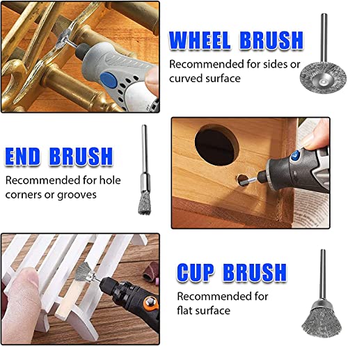99 Pcs Wire Brushes Set,Steel Wire Wheels Pen Brushes Set Kit Accessories for Rotary Tool-1/8(3mm) Shank
