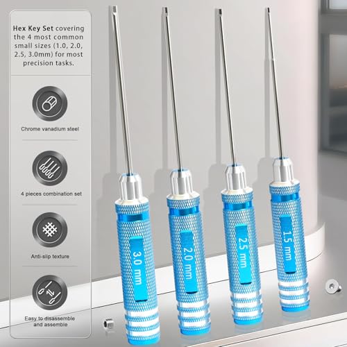 Hex Driver Set 1.5/2.0/2.5/3.0mm, RC Screwdriver Kit - color: Blue-2