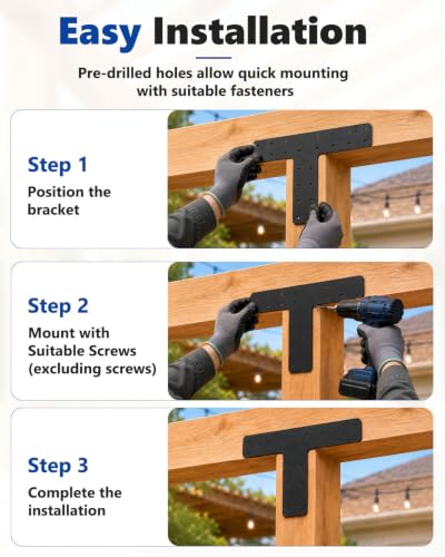 4 Pcs T Post Timber Brackets, 14" x 10" T Flat Mending Plate - style: 4 Pack T Shape(14×10)