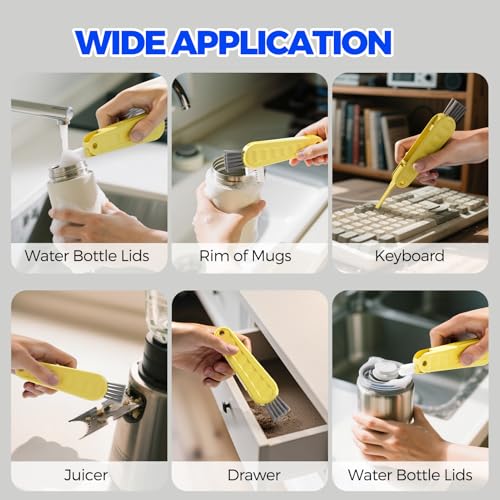 Holikme 6 Pack 4 in 1 Cup Lid Cleaning Brush 3 Straws Bottle Brush,Yellow - color: Yellow