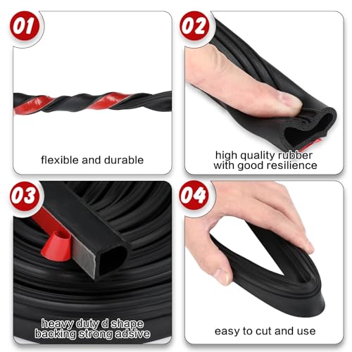 Rubber D Shape Door Seal Strip 1" RV Slide Out Seal, 42 Feet - size: 42 Feet