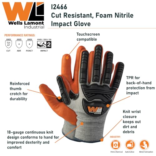 Wells Lamont Cut Resistant Nitrile Work Gloves – ANSI Rated, Touchscreen, Puncture Resistant – Safety Gloves - size: Medium, style: 1 Pair