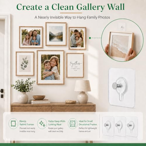 15Pcs Picture Hangers Without Nails, Drill Free Adhesive Wall Hooks, 33 lbs - color: Transparent-15PCS