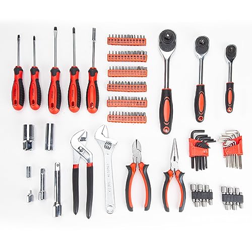 CARTMAN 205-Piece Ratchet Wrench Tool Set, SAE/Metric Socket Kit Carry Case | Professional ratchet wrench and socket assortment for car jobs, mechanics, DIY projects, home fixes, and general maintenance. - style: 205 PC