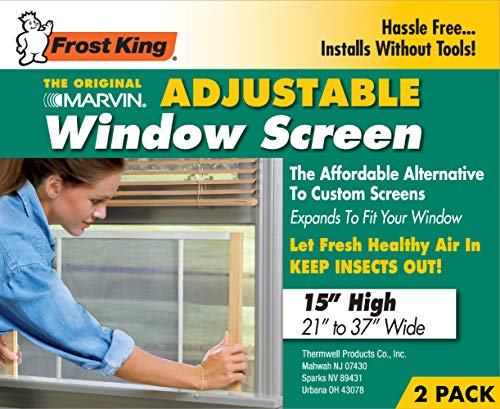 Frost King 2AWS1537 WB Marvin Adjustable Window Screen, 15in High x Fits 21-37in Wide (2 Pack) - style: 15" High x Fits 21-37" Wide (2 Pack)