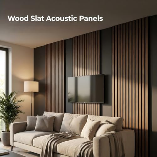 5 Pcs Wood Slatwall Panels Large Acoustic Panels for Wall 47.2 x 23.6 x 0.4 Inch Soundproof Sound Dampening Wood Veneer Sound Absorbing Wall Panel for Bedroom Home Studio Office (Dark Walnut) - color: Dark Walnut