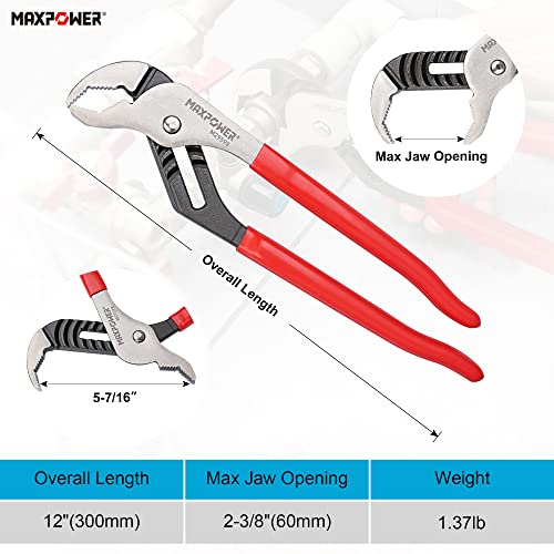 MAXPOWER 12 inch Groove Joint Pliers, Quick Adjustable Serrtated V Jaw Tongue and Groove Pliers - size: 12"
