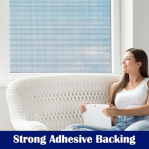 47.2 x 78.7 inch Window Screen with 23 Feet Black Upgraded Hook and Loop Adhesive Edging Frame Free Cutting DIY Self-Adhesive Window Screen Mesh Curtain Replacement