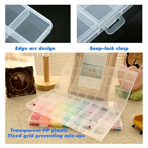 32-Grid Clear Plastic Beads Jewelry Organizer Box Small Parts Storage-2pack - color: Transparent