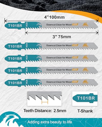 50pcs Jigsaw Blades T101BR for Wood - Downcut Straight Cut, 10TPI T-Shank Jigsaw Blades - size: T101BR