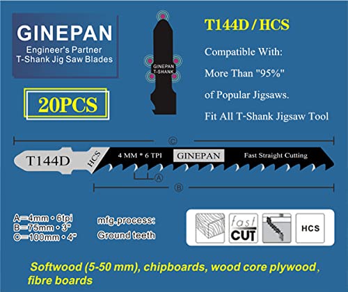 Jigsaw Blades T Shank 20PCS T144D with Storage Case - style: T144D-20