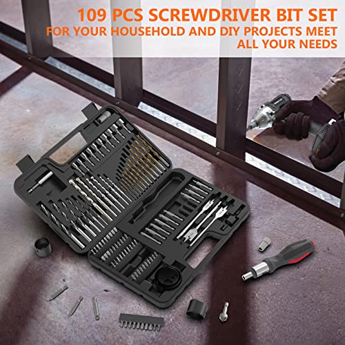 ENERTWIST 109Pcs Drill Bit Set with Ratchet Screwdriver Portable Case - style: 109PCS