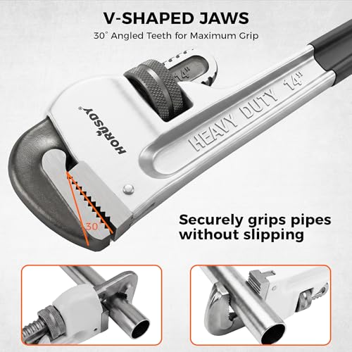 HORUSDY 4 Pack Adjustable Pipe Wrench Set, 8", 10", 12", 14" Heavy-Duty Plumbing Wrench with Anti-Slip Jaws - style: New Version
