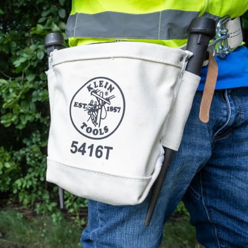 Klein Tools 5416T Tool Bag, Bull-Pin and Bolt Pouch, No. 4 Canvas with Tunnel Connection, 5 x 10 x 9-Inch - size: 1 Count, style: Canvas