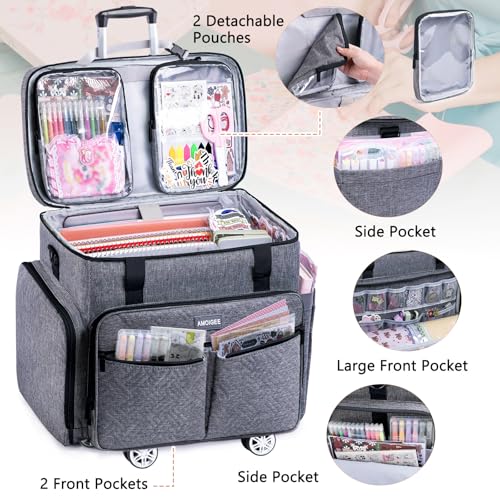 AMOIGEE Rolling Craft Bag with Wheels for Sewing Machine & Craft Supplies - color: Grey - Black, size: With Wheels
