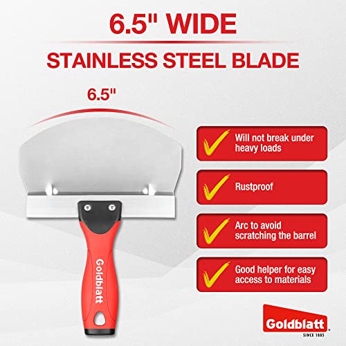 Goldblatt 2 Pieces Bucket Scoop for Drywall, Plaster - Stainless Steel Bucket Scoop - 6.5 Inch Curved Contoured Blade, Upgrade Rustproof Scraper Tools with Soft-Grip Handle for Paint, Mortar