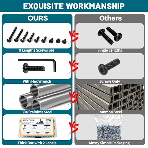 61Pcs M8 Flat Head Hex Socket Cap Screws Assortment Kit, M8x 10mm/12mm/20mm/25mm/30mm/35mm/40mm/50mm/60mm Socket Cap Bolts,304 Stainless Steel 18-8, Full Thread, Black Oxide with Hex Spanner - size: M8