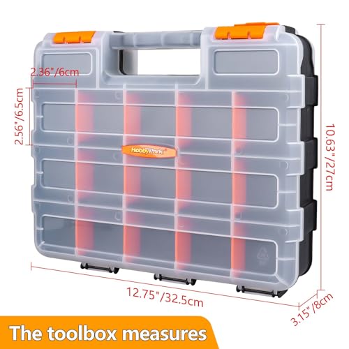 HobbyPark RC Hardware Organizer Box Adjustable Compartments Removable Dividers Durable Plastic Double Side Tools Box Screw Organizer For Nuts, Bolts, Screws, Nails, Small Parts, Tools - size: 12.75" x 10.63" x 3.15"