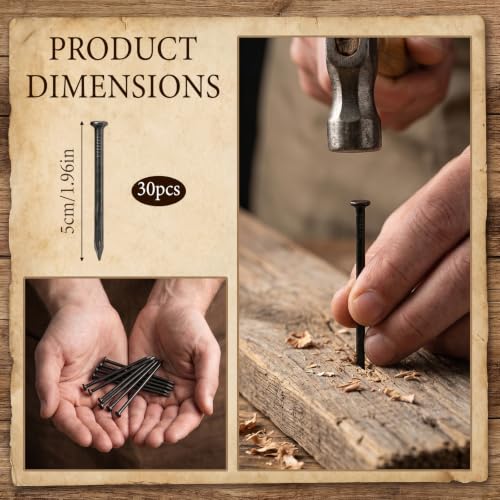 2 Inch Black Iron Nails, 30 PCS Antique Head Nail Decorative Nail for Hanging Pictures, Wall Nails Black Picture Hangers for Bedroom Bathroom Office Hanging Handmade Project Decoration Wall Decor
