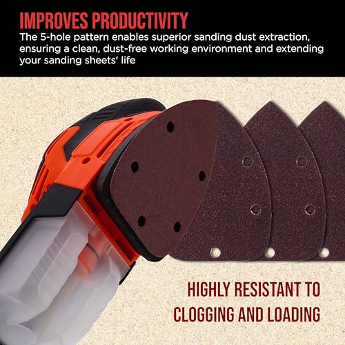 ProductionShop Premium 5-Hole Pattern Mouse Detail Sander Sandpaper Sheets, 160 Disc Variety Pack, Grits 40, 60, 80, 100, 120, 150, 180, 220, 320, 400, 600, 800 - Hook & Loop - Woodworking Furniture - style: Variety Pack 160