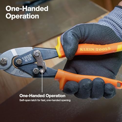 Klein Tools 1302S Aviation Tin Snips, Straight, Long Cut, Heavy Duty Metal Cutting Shears with Forged Steel Blade - style: Long Nose Straight-Cutting