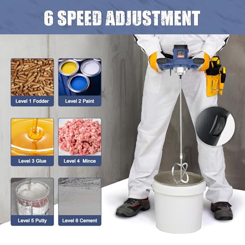 IMAYCC Handheld Cement Mixer, Portable Concrete Mixer,110V 6 Speed Mixing Drill, 2100W Drill Mixer for mud,Motar,Paint, Grout, Plaster,Thinset etc. - color: Blue