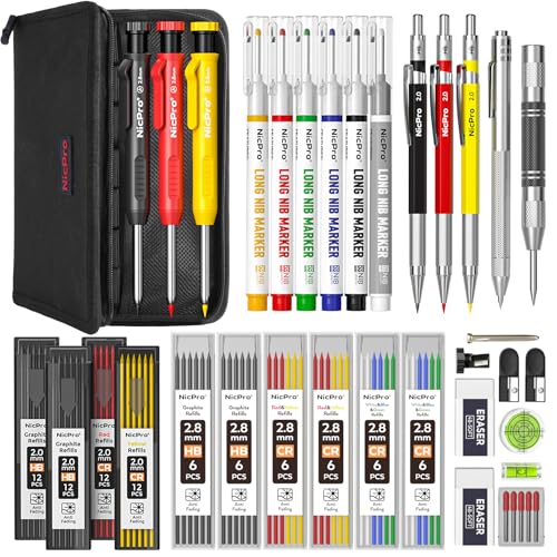 Nicpro 39 Pack Carpenter Pencil Set with Sharpener, Canvas Case - size: 39 Pack