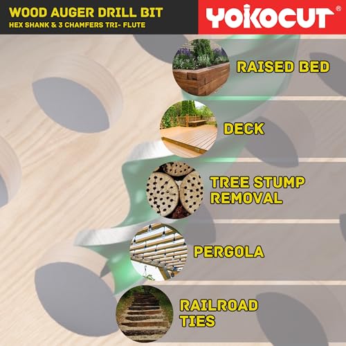 5/8" x 12" Auger Drill Bit, Hex Shank Tri-Flute Wood Drill Bits, Ship Auger Long Drill Bit for Soft and Hard Wood, Plastic, Drywall, Tree Stump and Composite Materials - size: 5/8 Inch, style: Length: 12"