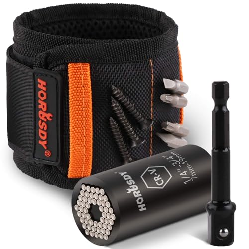 HORUSDY Magnetic Wristband & Universal Socket Grip (7–19mm), Stocking Stuffers Gifts for Men with Strong Magnets for Holding Screws, Nails, Drilling Bits, DIY, Christmas Tool Gift for Men - size: Magnetic Wristband & Universal Socket Grip