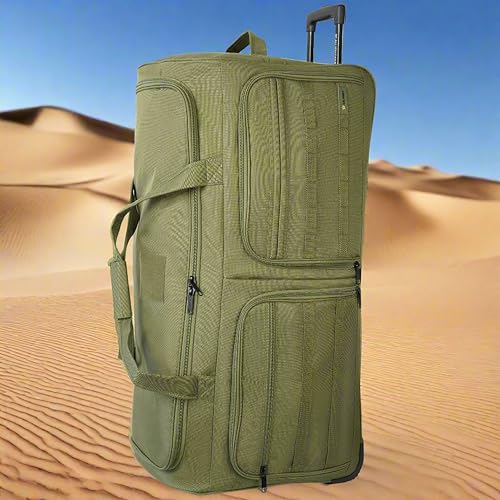US Army ROMEO 36-inch Extra-Large Tactical Duffel Bag with Wheels | Heavy Duty Material, Molle Webbing, Water Resistant Military Rolling Bag for Travel, Deployment, Camping - Tactical Green - color: Tactical Green, size: 36-inch XL