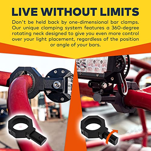LAMPHUS Light Bar Mount Clamp Bracket for ATV UTV 1-2in 360-Degree Bull Bar | 2pc, 1 1.5 1.75 2 Inch, 360-Degree, Aluminum, Roll Cage Clamps, Off-Road Light Bar Mount - size: 2-Pack (Standard)