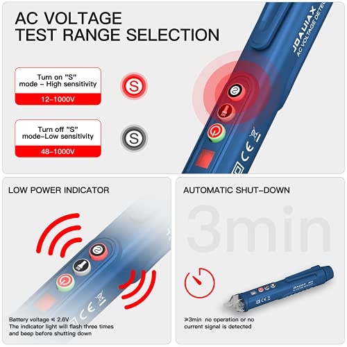 Non-Contact Voltage Tester,Electrical Voltage Detector Pen Null/Live Wire Tester Breakpoint Finder Voltage Measuring Tool Dual Range AC 12V/48V-1000V