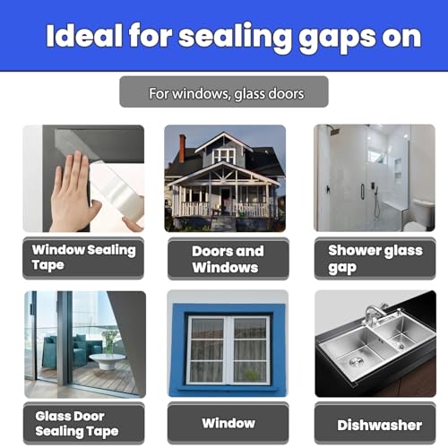 Window Weather Sealing Tape 2 Inch x 33 FT Weather Stripping Residue-Free Clear Window Draft Isolation Sealing Film Caulk Tape for Doors and Shower Glass Gaps Bathroom - size: 2in X 33 FT X 7.87Mils Thickness