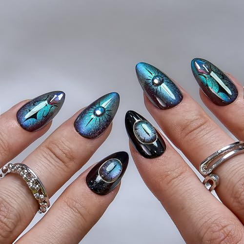 CurvLife Soft Gel Almond Press On Nails, Long-Lasting Reusable Fake Nails Kit with Glue & Tabs, 30pcs Salon-Quality Stick On Nails for Women At-Home Manicure (Cosmic Spell) - color: E4 - Cosmic Spell