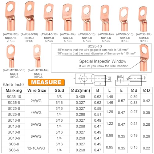 TKDMR 160Pcs Copper Wire Lugs AWG2 4 6 8 10 12 with Heat Shrink Set, 80Pcs Battery Cable Ends Ring Terminals Connectors Tubing Assortment Kit - size: 10 Kind Sizes