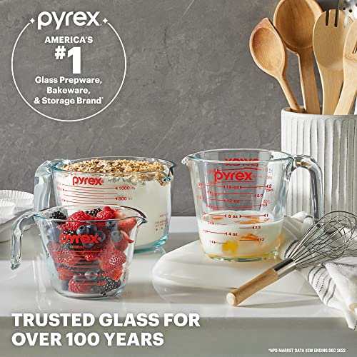 Pyrex 4-Cup Glass Measuring Cup For Baking and Cooking, Dishwasher, Freezer, Microwave, and Preheated Oven Safe, Essential Kitchen Tools (Pack of 2) - size: 4 Cup (Pack of 2)