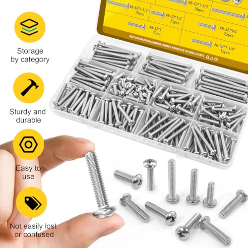 115PCS #8-32 Phillips Pan Head Machine Screws Bolts Assortment Kit - size: SS #8 115pcs
