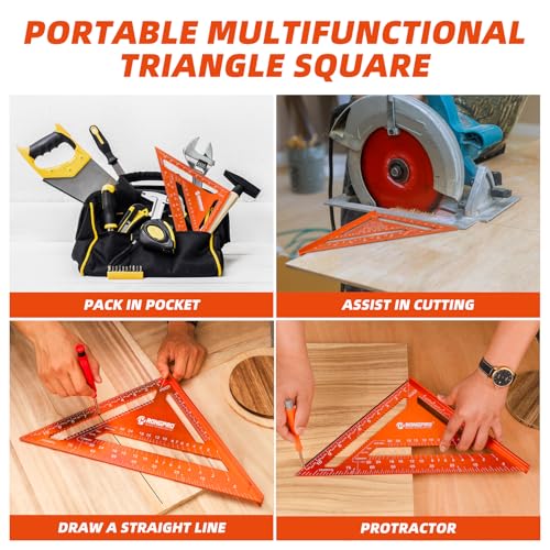 12 Inch Rafter Square, Carpenter Measuring Layout Tool,Aluminum Alloy Triangle Ruler Protractor for Woodworking andCarpentry - Imperial - size: 12inch