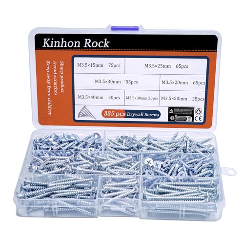 335PCS Wood Screw Assortment Kit Silver Drywall Screws Flat Head Phillips Drive Screws Set Zinc Plated Coarse Thread Ideal for Furniture, DIY & Home Repair - size: 335pcs Wood Screw Assortment Kit