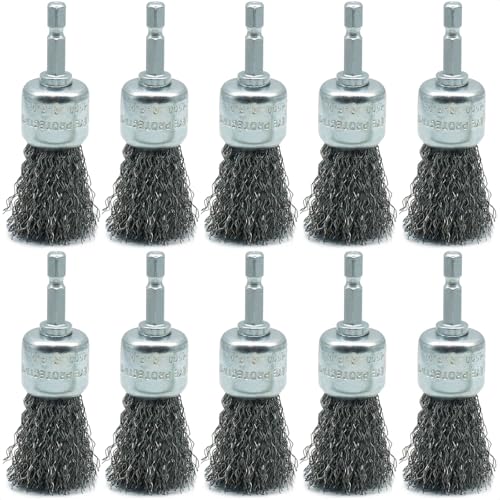10-Pack 1-inch Carbon Steel Wire Detail (Pen) Brush Set for Drill, 1/4" Hex Shank, for Cleaning Rust from Corners, Welds & Hard-to-Reach Surfaces - style: 1-inch Pen Brush - 10 Piece