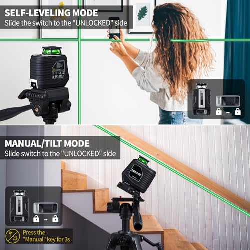Firecore 360° Laser Level with Tripod, 100Ft Self Leveling Laser Level Green Cross Line Laser Leveler Tool for Picture Hanging Wall Tile Floor Construction, 60" Compact Tripod & Carry Pouch Included - style: 360° Cross Line Laser w/60" Tripod