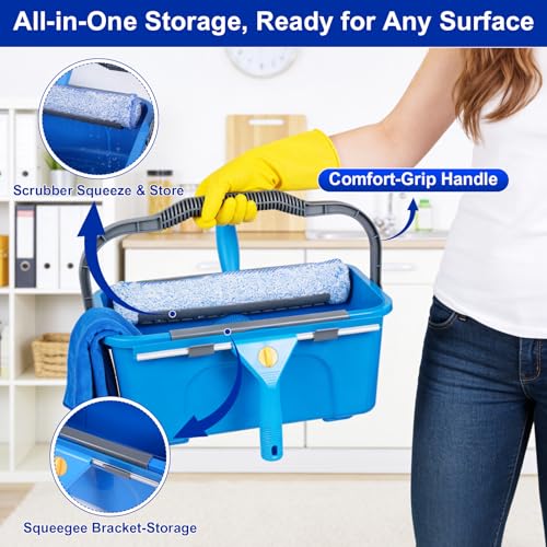 Professional Window Cleaning Kit, Window Washing Kit with 3 Gallon Bucket, 14-Inch Squeegee & 15-Inch Scrubber, 61-Inch Extendable Pole, Window Cleaning Equipment for Home & Commercial (61 inch) - size: 61 inch-1