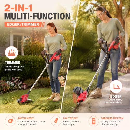 ALSO GO 21V Electric Weed Wacker with 2x2.5Ah Battery Powered Weed Eater - color: Red