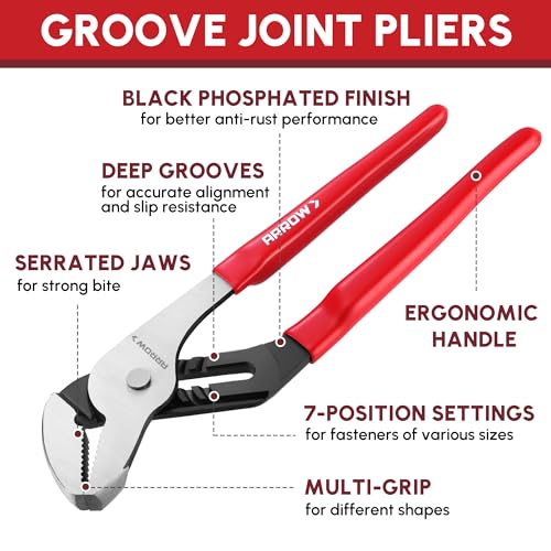 ARROW Groove Joint Pliers, 10" Adjustable Water Pump Pliers - size: 10"