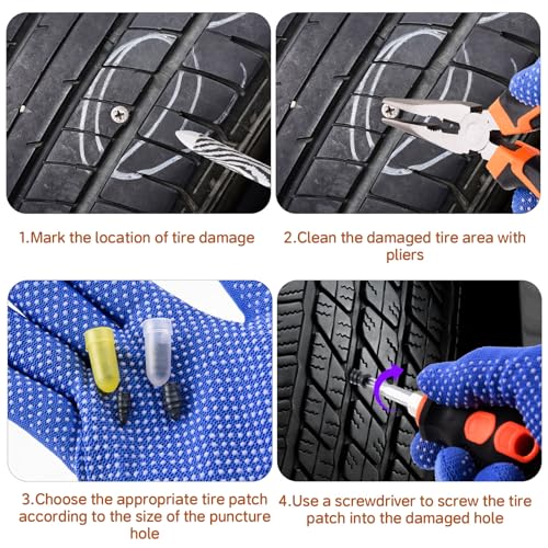 100PCS tire Screw Plug Repair kit – No Tire Removal Needed, tire sidewall Repair kit, Patch Plug Tools & Portable Storage Bag – Quick Flat Tire Fix for Car, Truck, Motorcycle & SUV