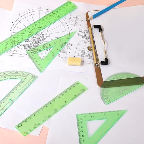 Tenare 6 Pcs Math Geometry Ruler Set, Protractor Triangle School,Green - color: Green
