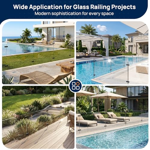 4 Pack Black Railing Glass to Glass Clamp, 180 Degrees Double Sided Clip Fit for 3/8"-1/2"(10mm-13mm) Thinkness Balustrade, SST304 Railing Holder for Fence, Balcony Deck, Indoor & Outdoor - size: 4 Pack, style: 180 Degree