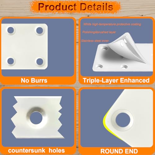 White Mending Plates 7.87x1.89 inch Flat Brackets,6PCS | Heavy Duty Stainless Steel Straight Brace for Wood Furniture, Fence Repair & Joining - Includes Screws for Fastening & Fixing - size: 7.87 x 1.89 x 0.08 inch/200 x 48 x 2 mm